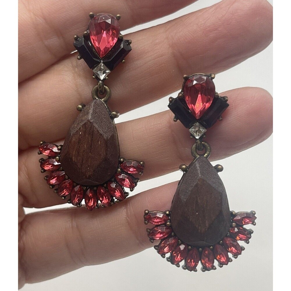 BaubleBar Pink Crystal Wood Teardrop Dangle Earrings